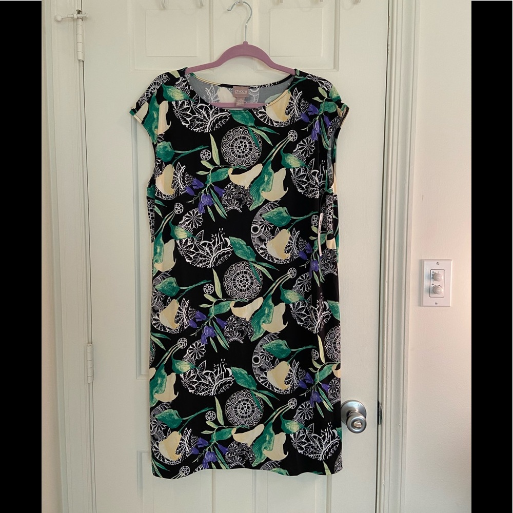 Chico’s Libby Floral Dress Purple Sky L/XL NWT